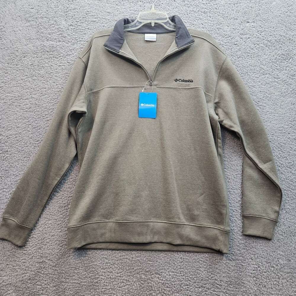 Columbia Mens Olive Green 1/4 Zip Fleece Pullover Sweatshirt Size L